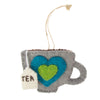 Handcrafted Felt Tea Pot & Tea Cup Ornament Set, Avocado Green