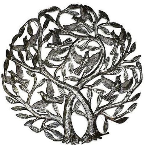 Double Tree of Life Haitian Steel Drum Wall Art, 24"