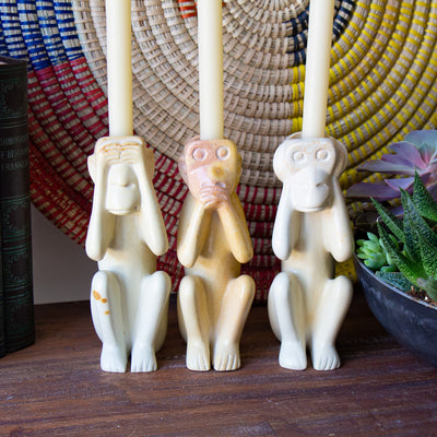 Soapstone Monkey See, Do, Hear Candle Holder Statues