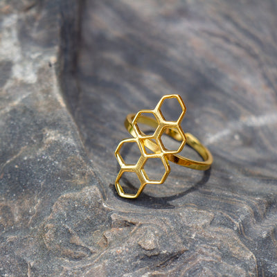 Handmade Honeycomb Golden Brass Ring