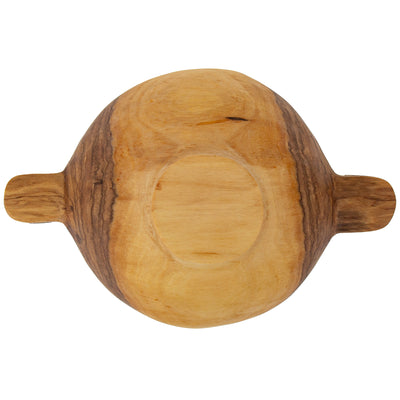 Rustic Olive Wood Bowl with Batik Bone Inlay Handles, 6-inch