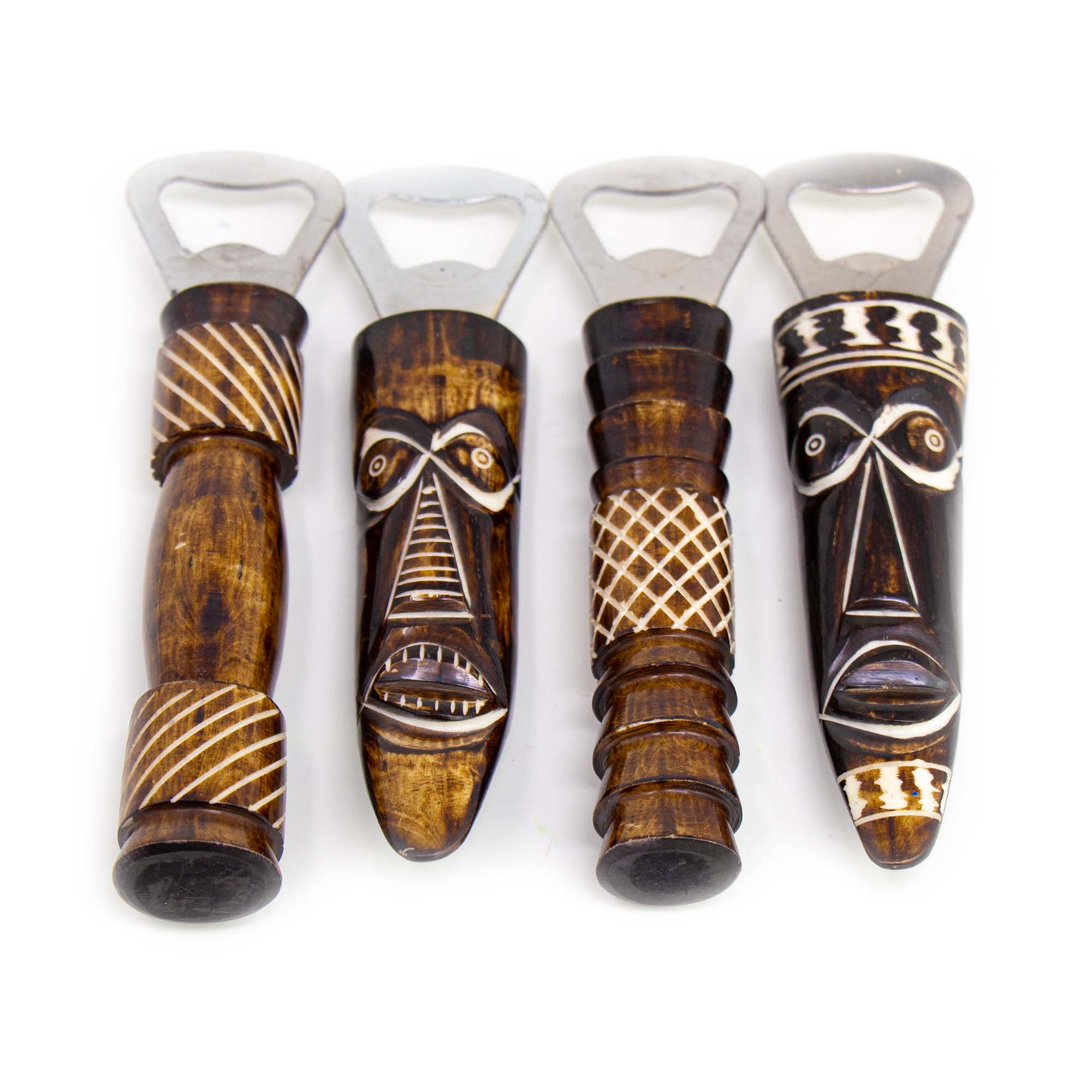 African Bone Bottle Opener, Tiki Mixed Design