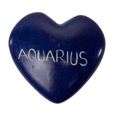 Handcarved Zodiac Kisii Soapstone Hearts, Set of 5: AQUARIUS