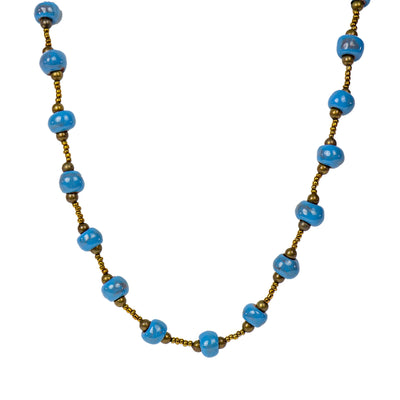 Handcrafted Clay Bead Short Necklace from Haitian Artisans, Blue