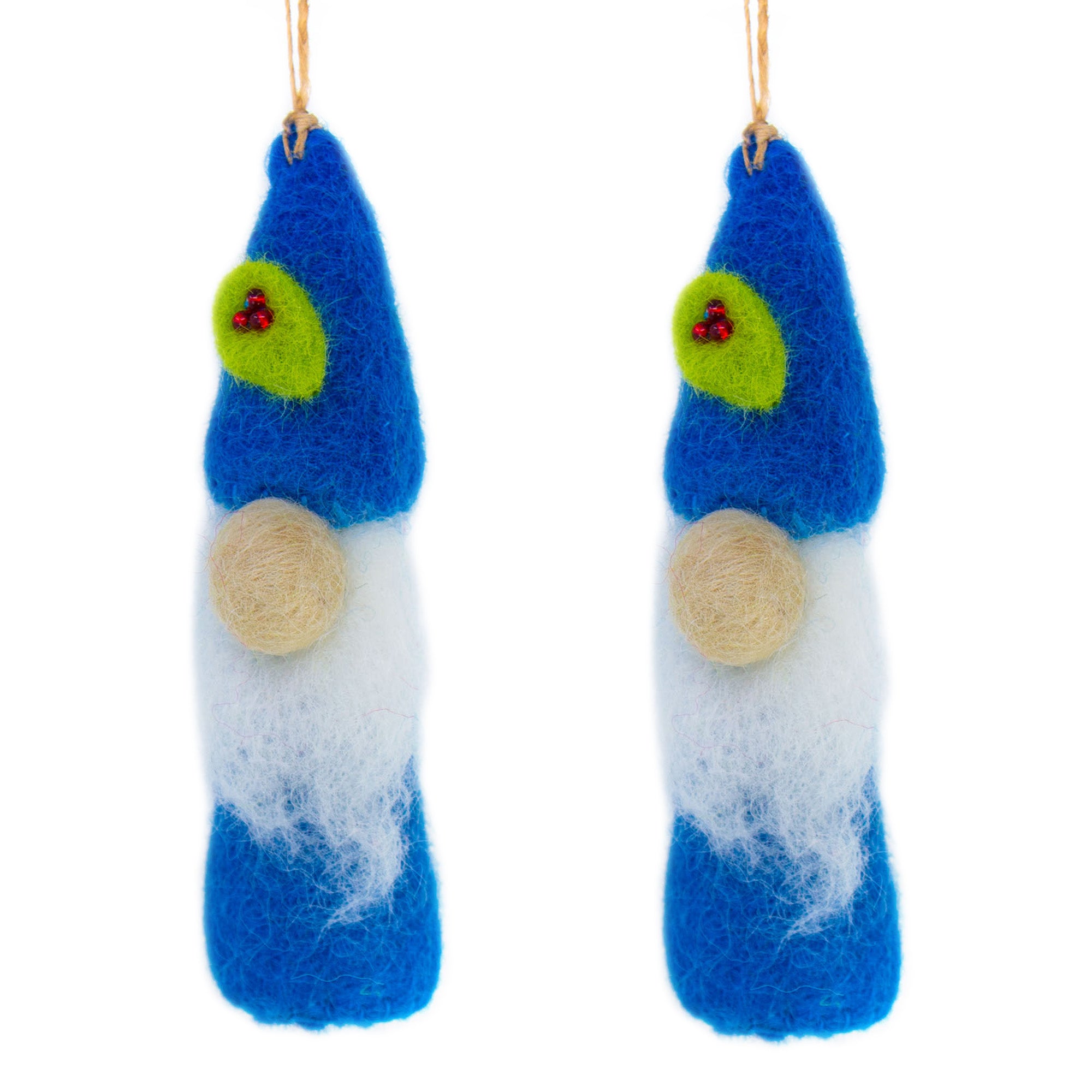 Blue Gnome Felt Ornaments, Set of 2