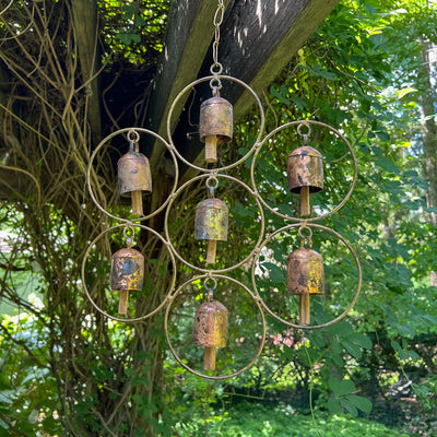 Handmade Handcast Recycled Iron Garden Chime with Seven Bells