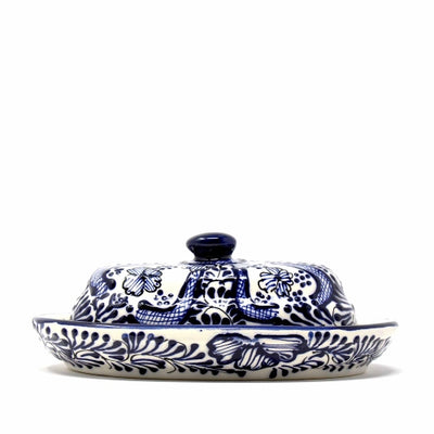 Encantada Handmade Pottery Butter Dish, Blue Flower