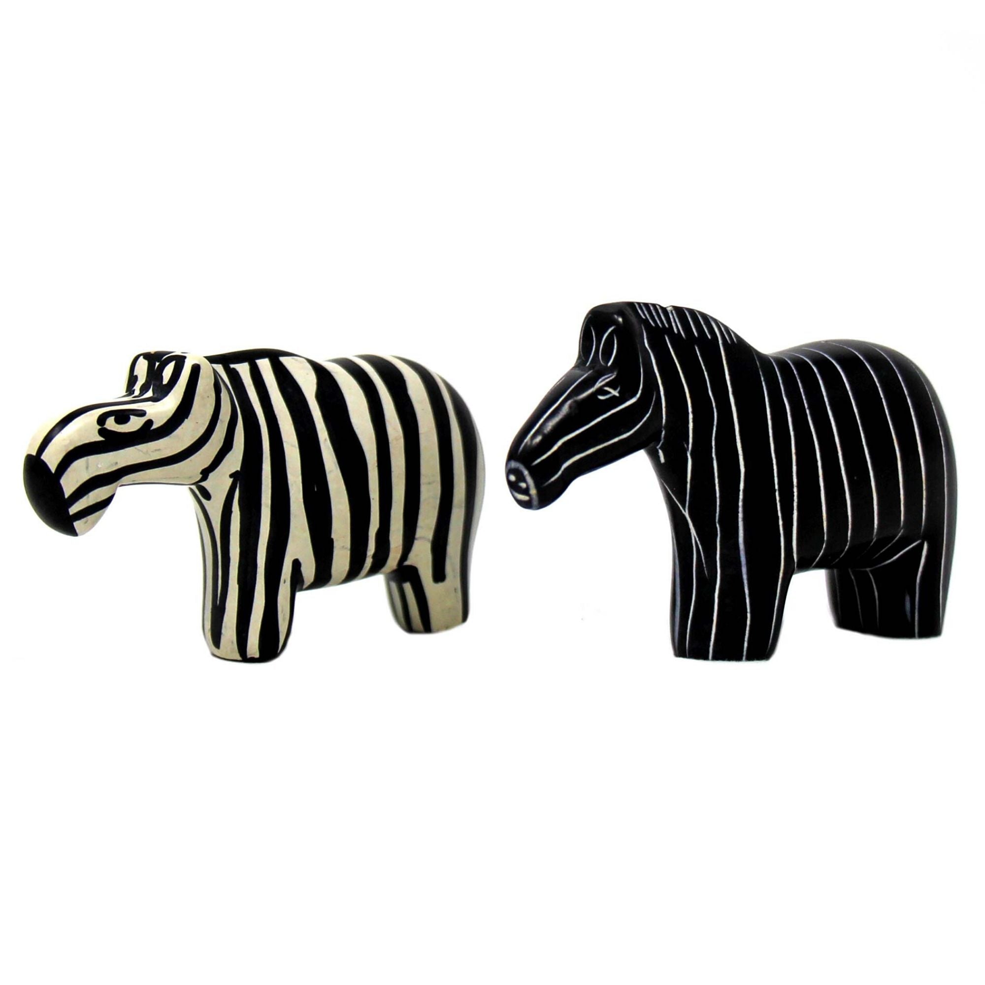 Yin-Yang Zebra Soapstone Sculptures, Set of 2