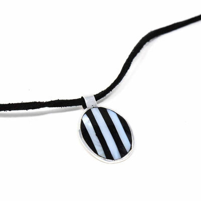Alpaca Silver Abalone and Black Stripe Pendant Necklace