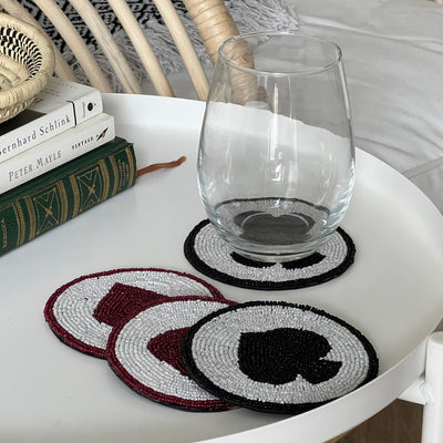 Suit of Cards Hand Embroidered Glass Bead Coasters, Set of 4