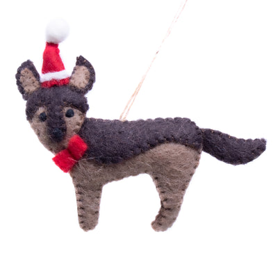 German Shepherd Santa Dog Handmade Felt Ornaments, Set of 2