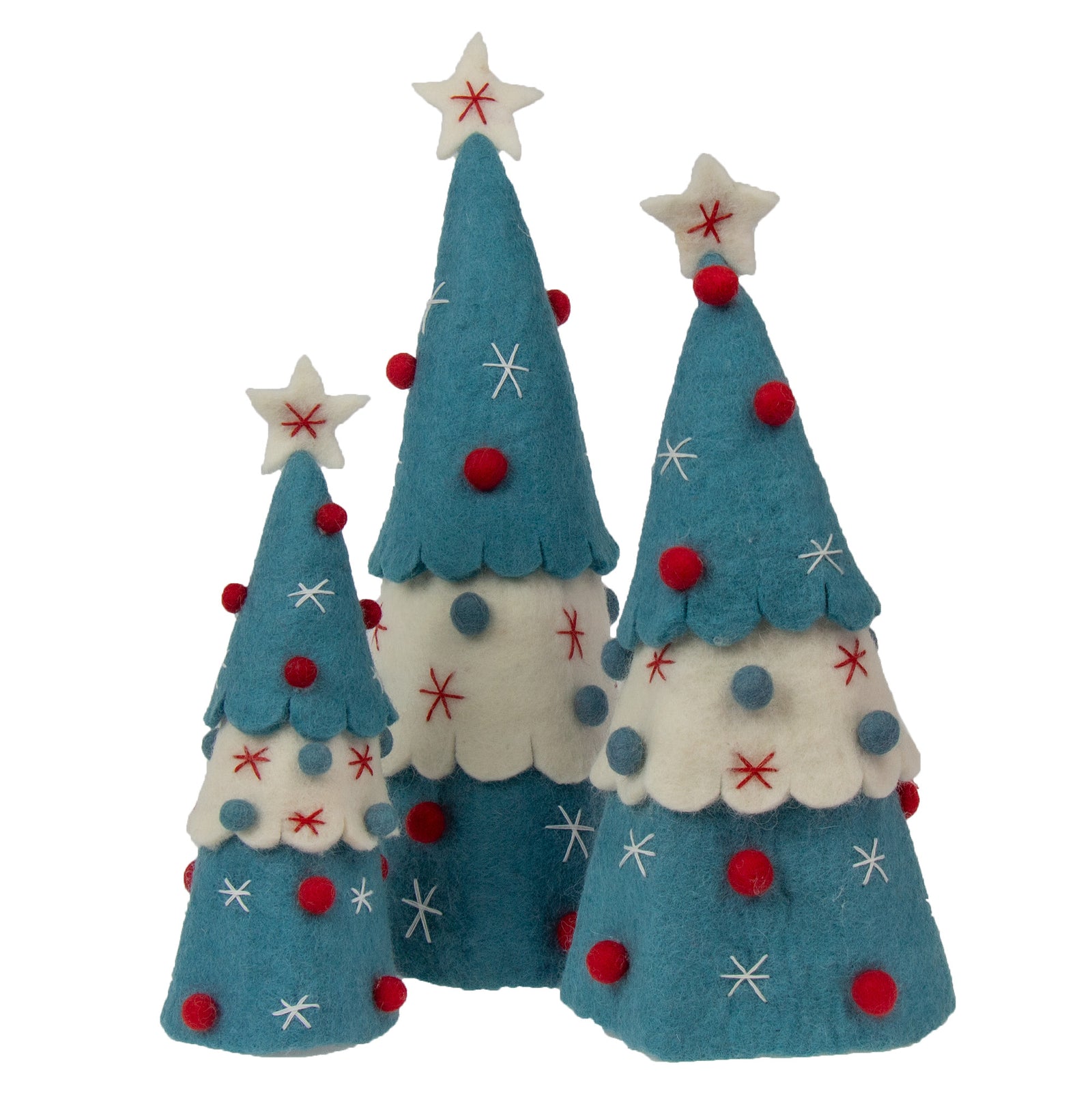 Handcrafted Felt Christmas Tree Topper or Tabletop Decor, Set of 3 Turquoise