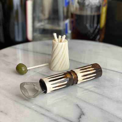 Bar Kit Cocktail Picks with Jar & Bottle Opener, Natural Bone