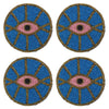 Blue Evil Eye Hand Embroidered Glass Bead Coasters, Set of 4