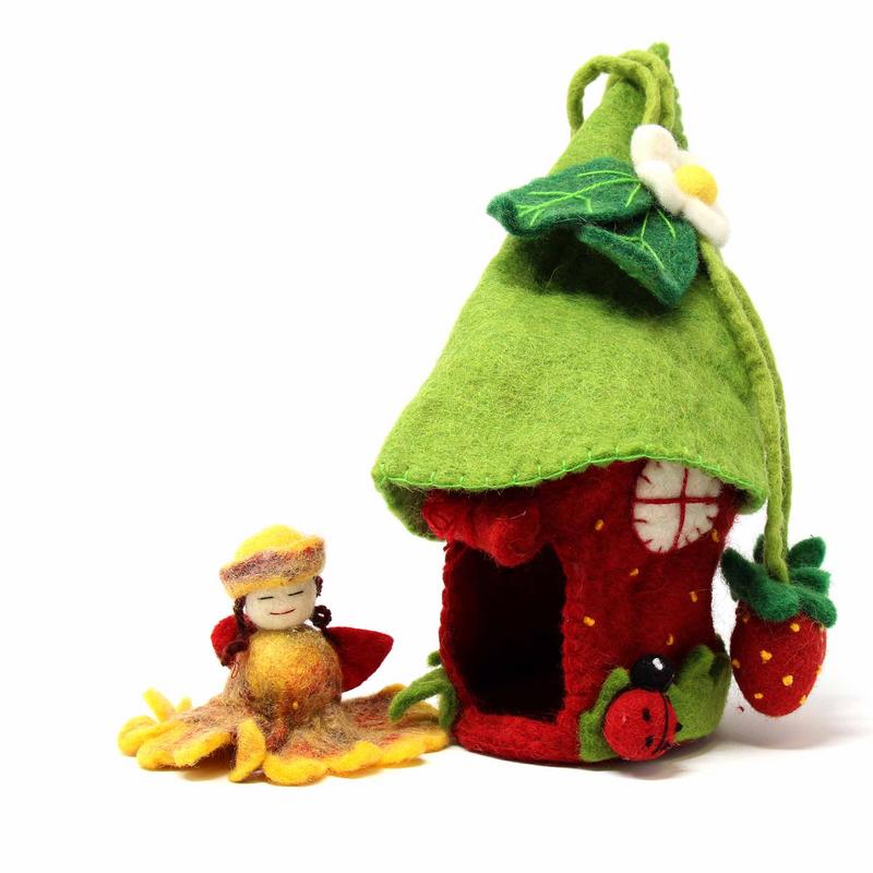 Felted Strawberry Fairy House
