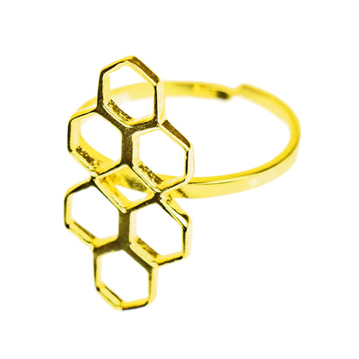 Handmade Honeycomb Golden Brass Ring