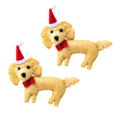 Labradoodle Santa Dog Handmade Felt Ornaments, Set of 2