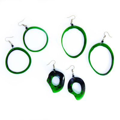 Elongated Dangle Horn Earrings, Green