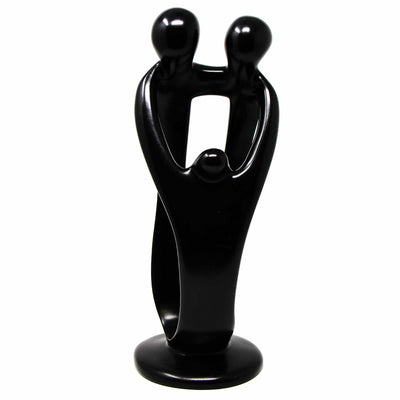 Soapstone Family 2 Parents 1 Child 10 inch- Painted Black