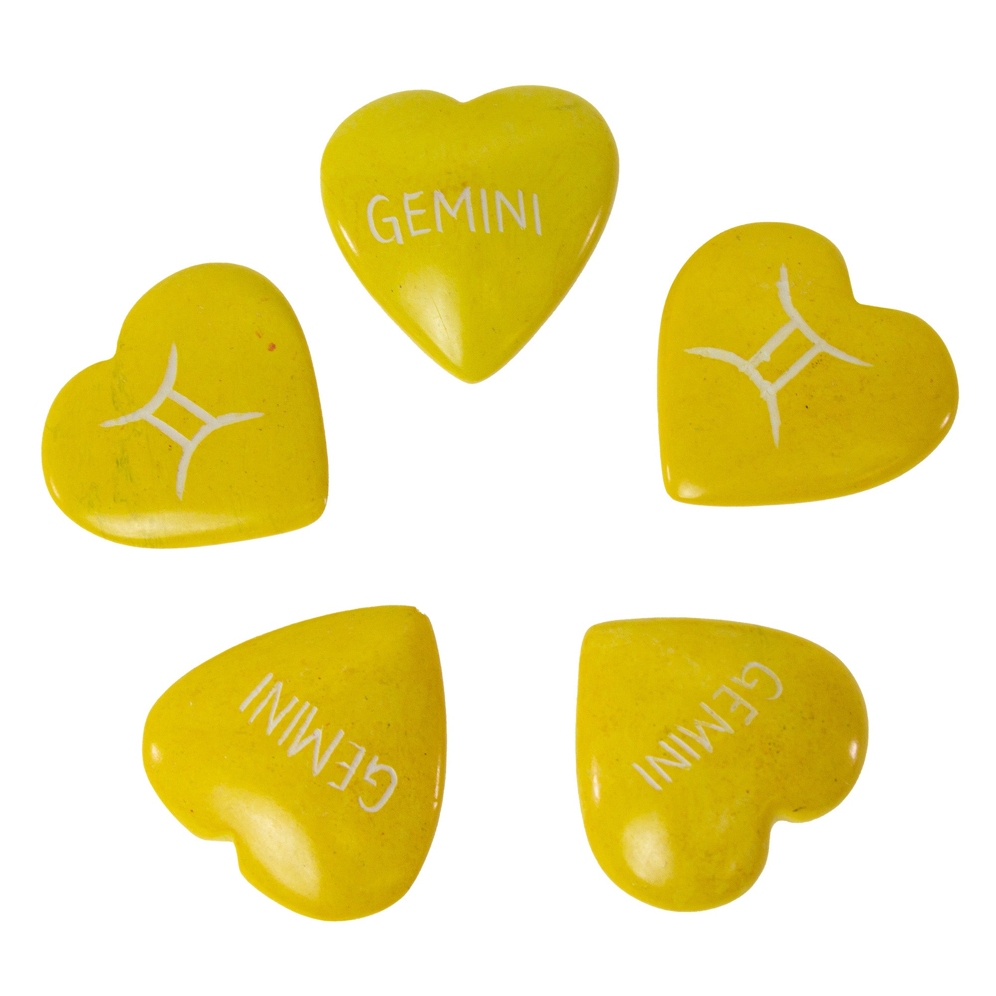 Handcarved Zodiac Kisii Soapstone Hearts, Set of 5: GEMINI