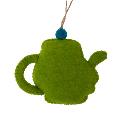 Handcrafted Felt Tea Pot & Tea Cup Ornament Set, Avocado Green