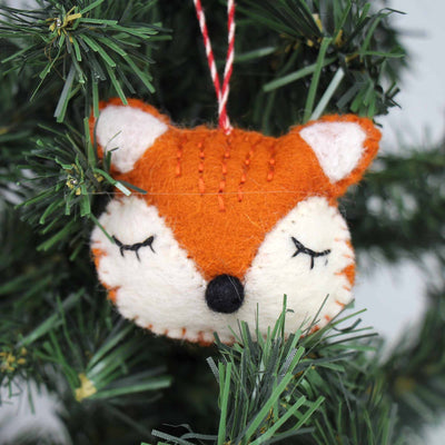 Sleeping Fox Handmade Felt Ornaments, Set of 2