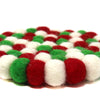 Felt Ball Multicolor Coasters 4pk - White Christmas