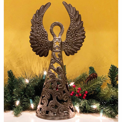 Standing Angel Wings Up Haitian Steel Drum Tabletop Décor, 16"