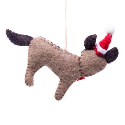 German Shepherd Santa Dog Handmade Felt Ornaments, Set of 2