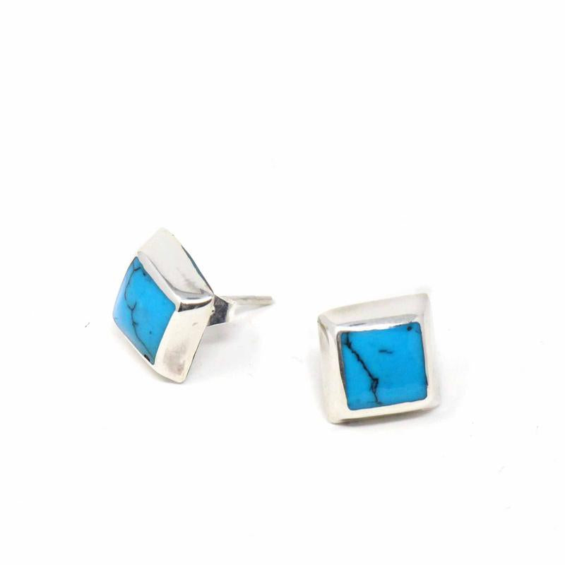 Sterling Silver Turquoise Square Stud Earrings