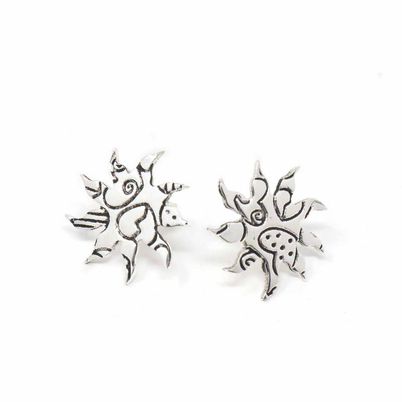Mexican Taxco Alpaca Silver Sunburst Stud Earrings