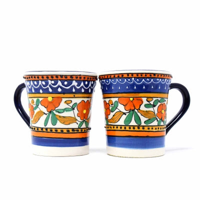 Set of 2 Flared Coffee Cups, Orange and Blue