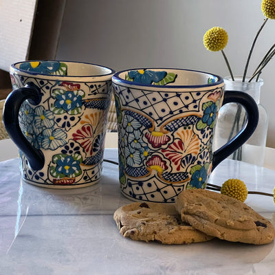 Encantada Mexican Handmade Pottery Set of 2 Mugs, Traditional