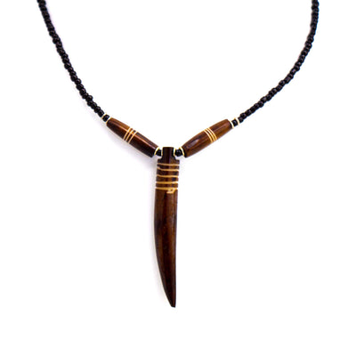 Bone Tooth Necklace on Leather Chain with Brass Closure- Black with Etch