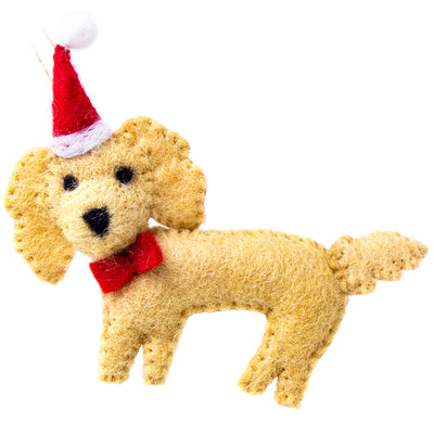 Labradoodle Santa Dog Handmade Felt Ornaments, Set of 2