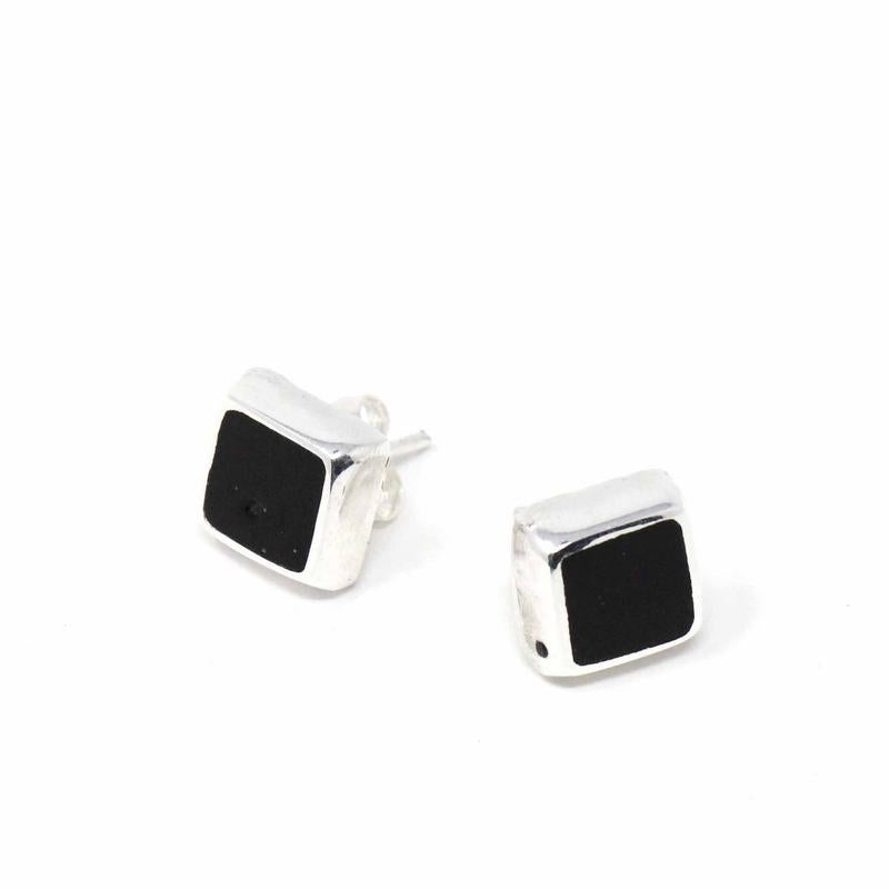 Sterling Silver Black Square Earrings