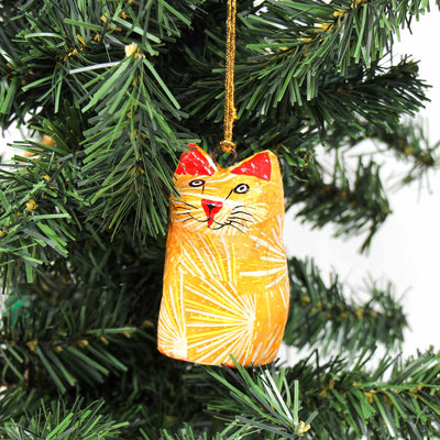 Handpainted Cat Ornaments, Set of 2