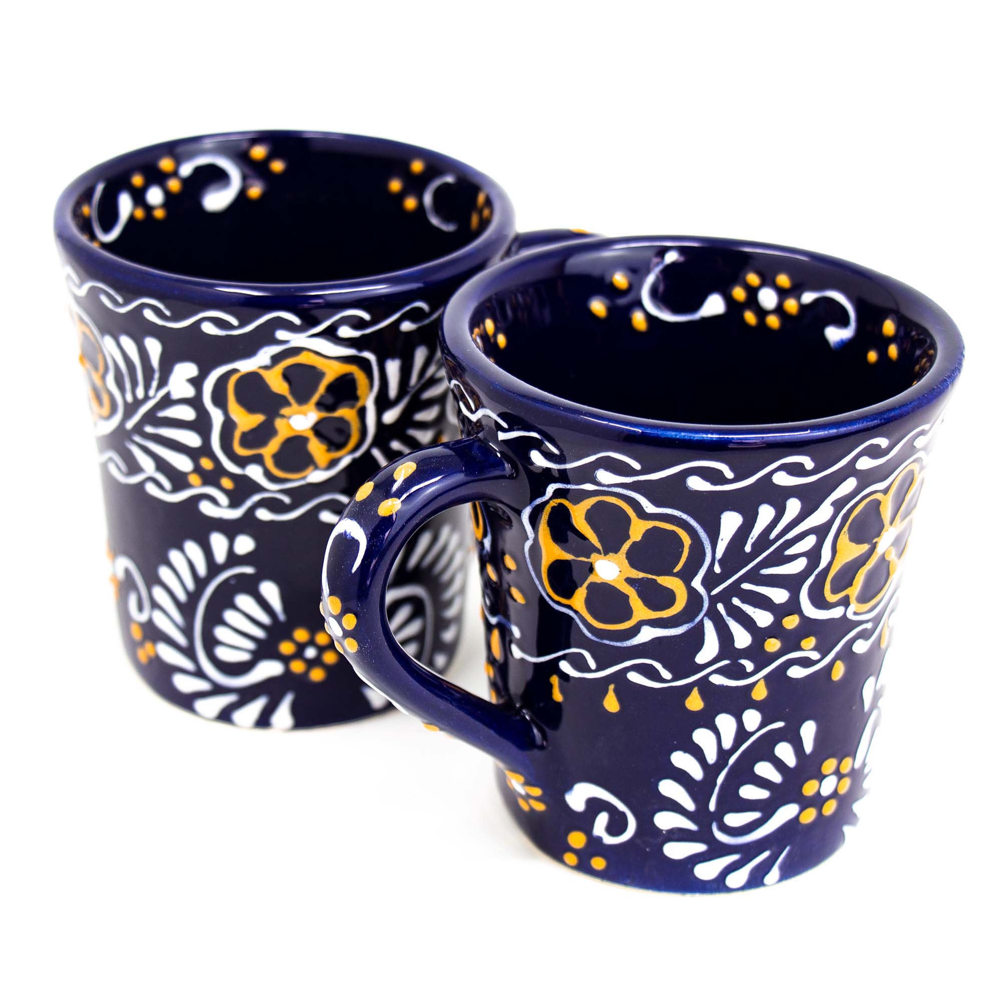 Mexican Pottery Flared Coffee Mugs, Blue