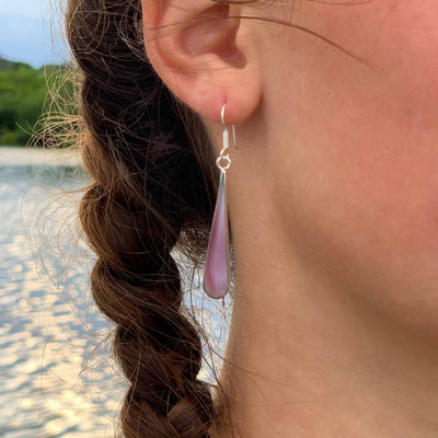 Mulberry Clam Shell Long Teardrop Earrings