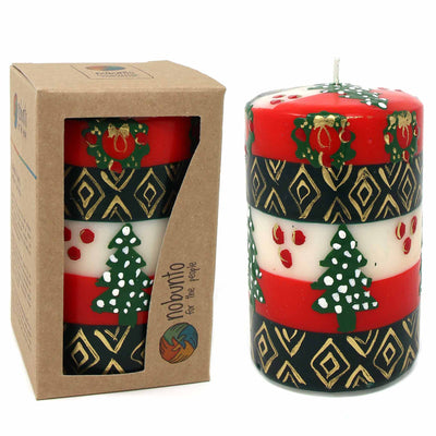 Unscented Christmas Candle, Hand-Painted Pillar in Gift Box, 4-inch (Ukhisimusi Design)
