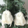Handmade White Yeti Felt Ornaments, Set of 2