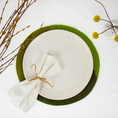 Handmade Felt Paisley Placemat Chargers in Avocado Green, Set of 4