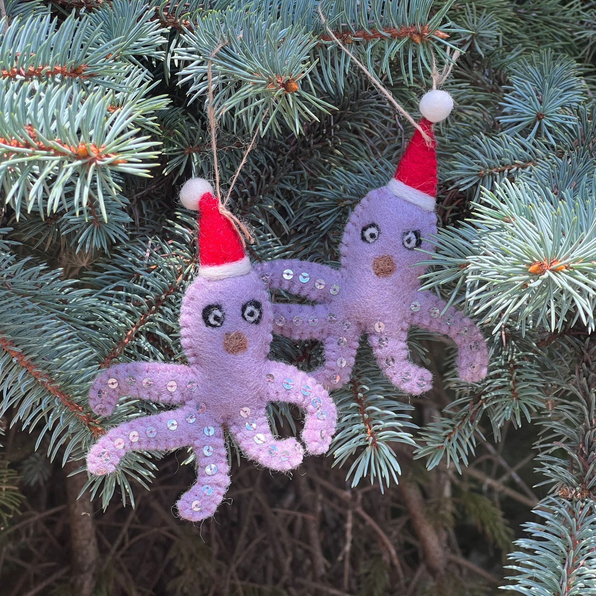 Octopus Santa Handmade Felt Ornaments, Set of 2