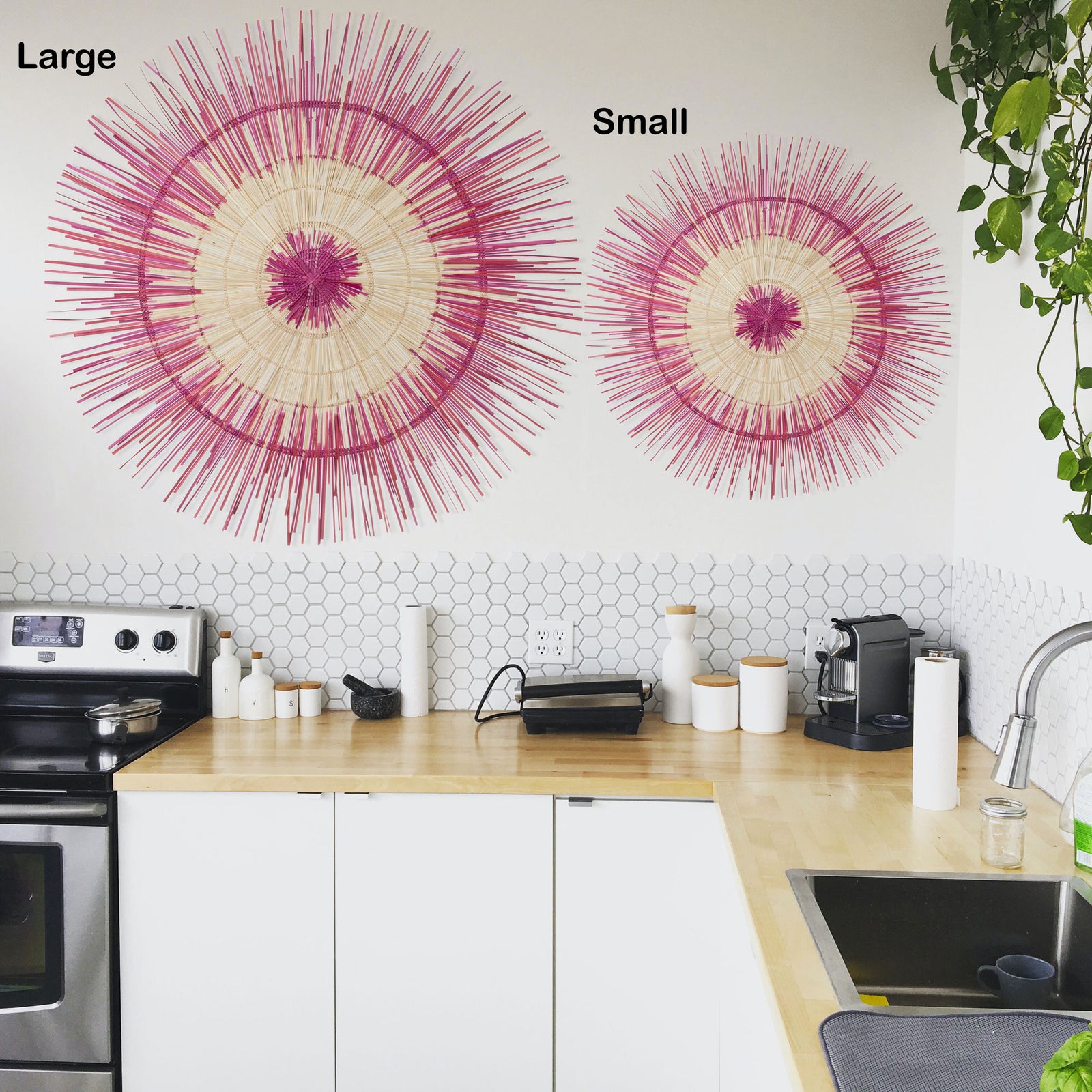 Global Crafts Large and Small Sun Circle Wall Decor, Pink Burst