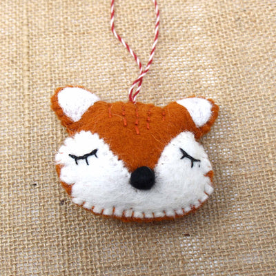 Sleeping Fox Handmade Felt Ornaments, Set of 2