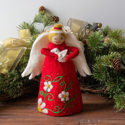 Handcrafted Felt Angel Tree Topper/Tabletop Decor, Red