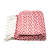 Recycled Cotton Decorative Throw Blanket with Tassels, Red & White