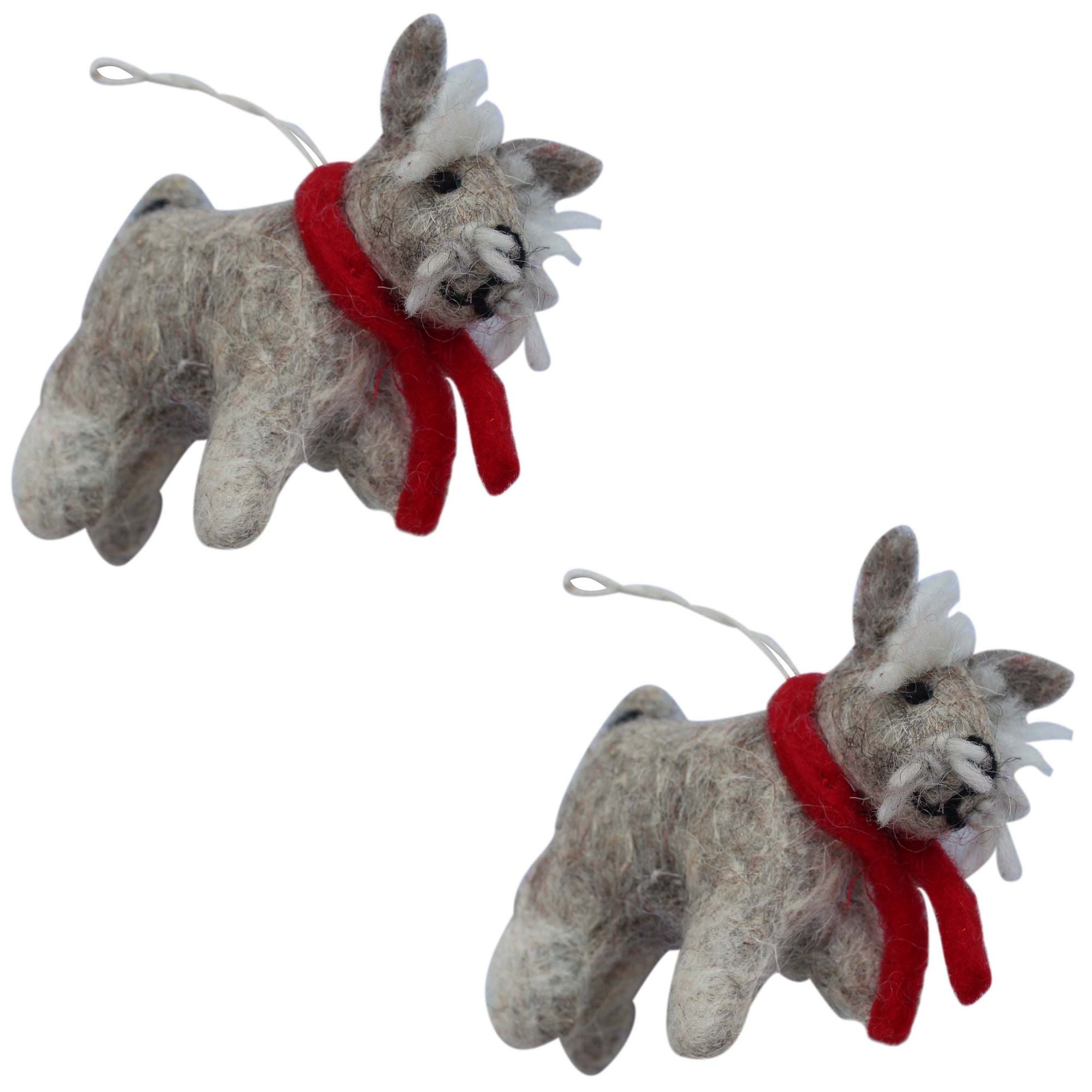 Terrier Dog Handmade Felt Ornaments, Set of 2