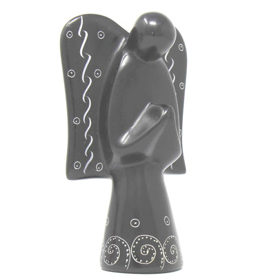 Soapstone Angel Sculpture - Black Finish with Etch Design