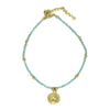 Baby blue Glass Bead Choker with Brass Coin Pendant